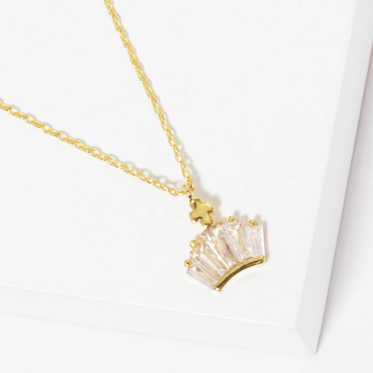 Baguette Crystal Crown & Cross Pendant Necklace