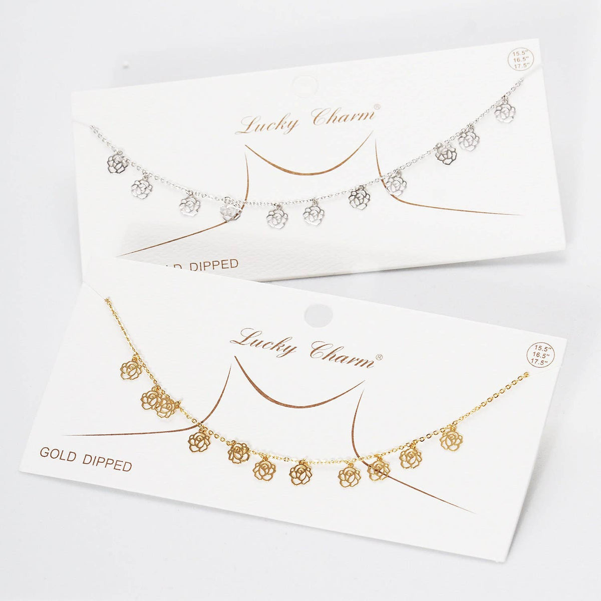 Gold Plated Chain w/ Dangling Roses Necklace