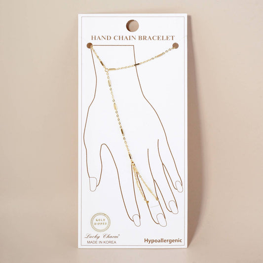 18K-Gold-Dipped Satellite Rectangle Hand-Chain Bracelet