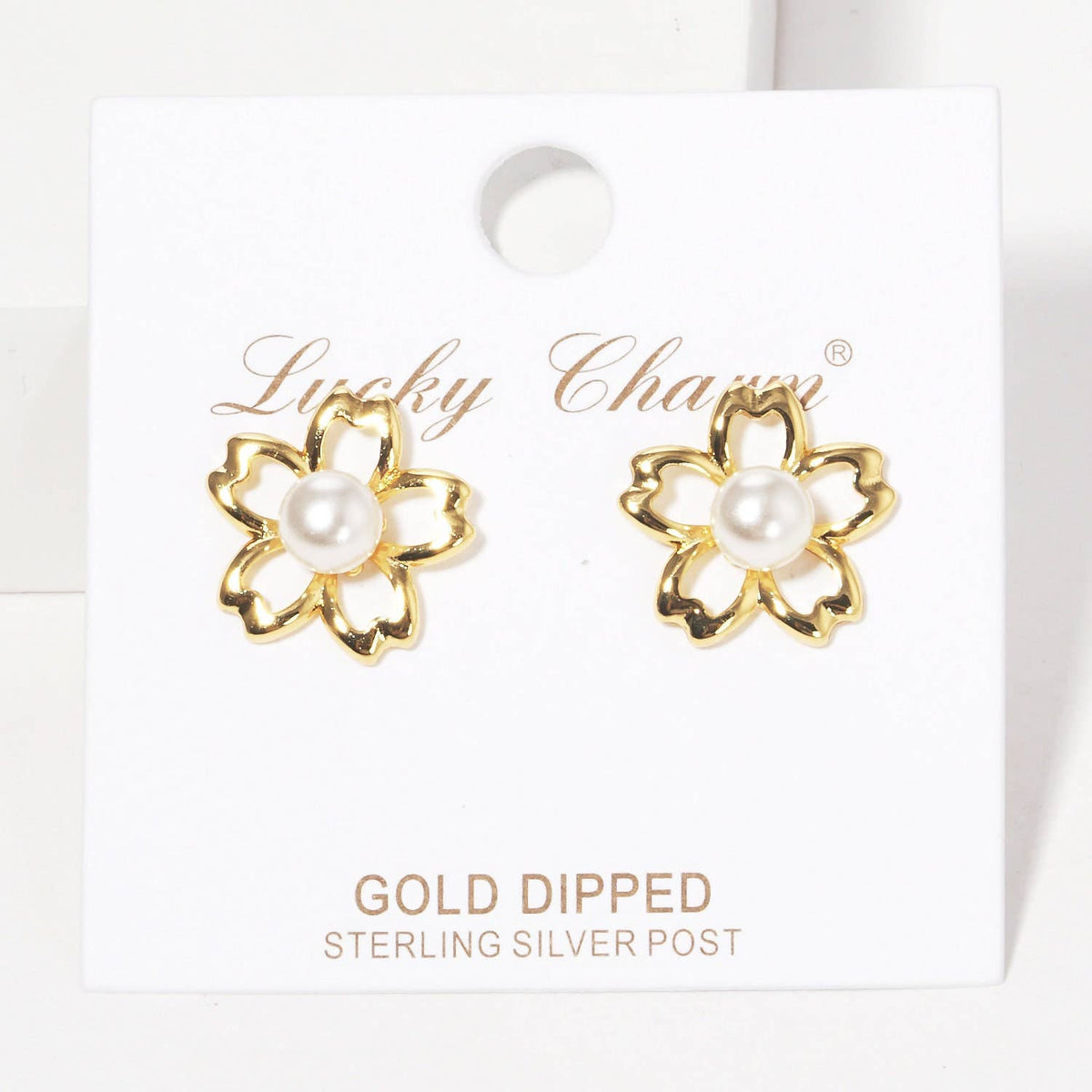 Gold Freshwater Pearl Floral Stud Earrings