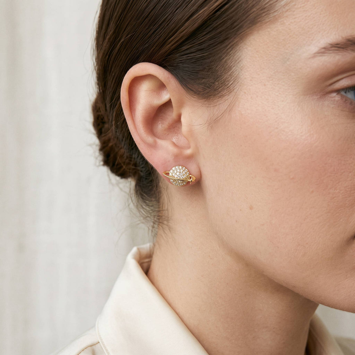 Dazzling Saturn Sphere CZ Stud Earrings