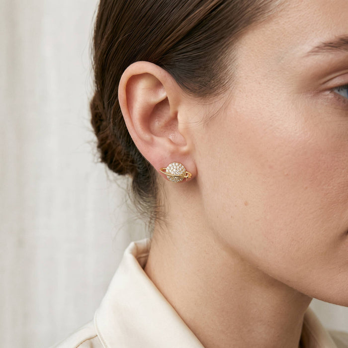 Dazzling Saturn Sphere CZ Stud Earrings