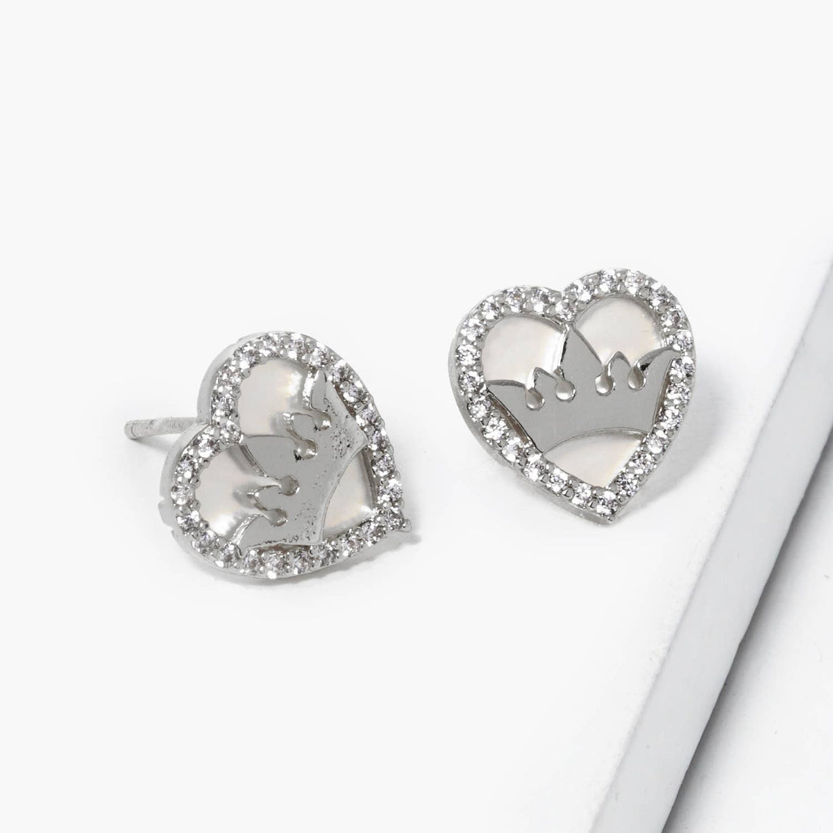 Cubic Zirconia Heart & Crown Stud Earrings