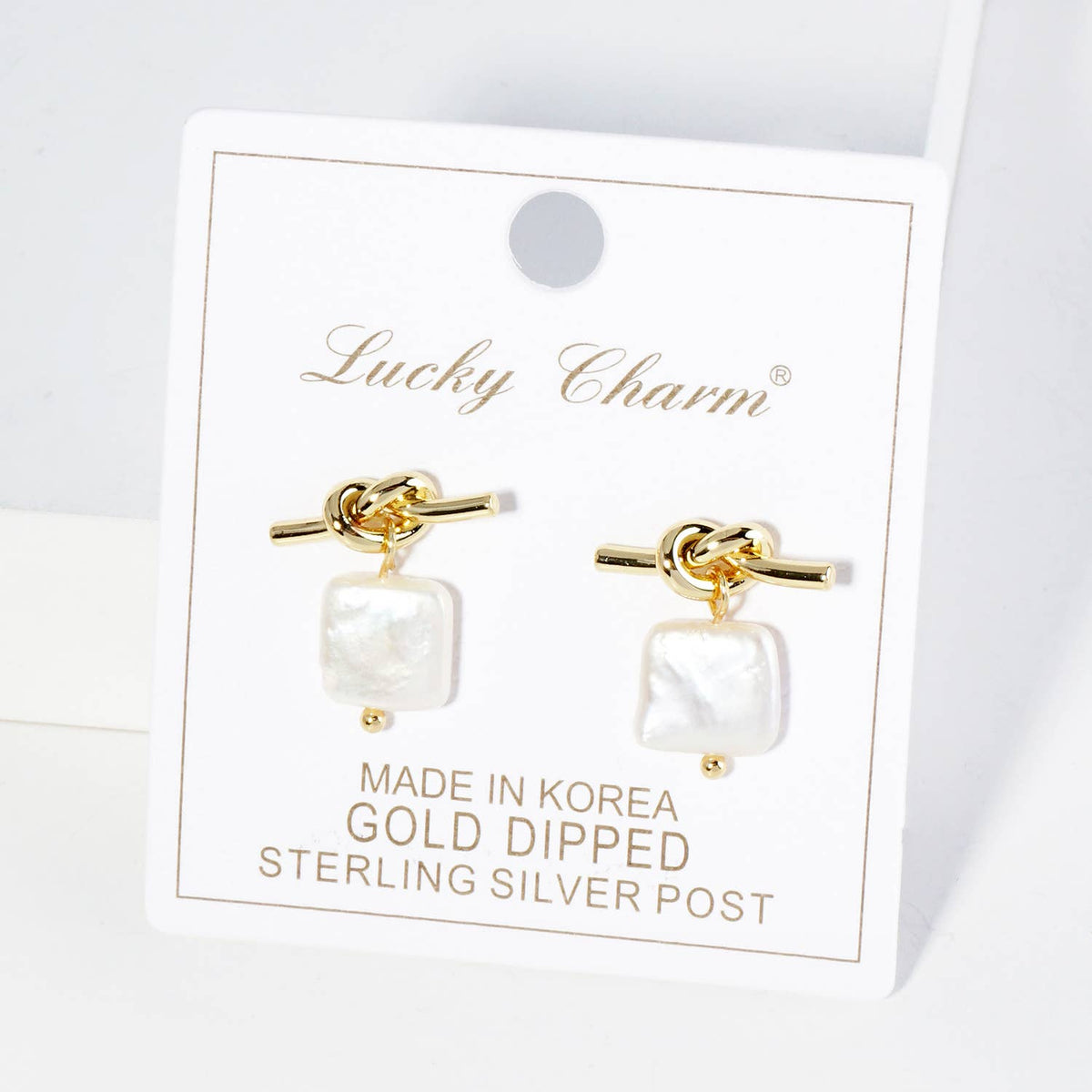 Square Freshwater Pearl Drop Love Knot Post Earrings