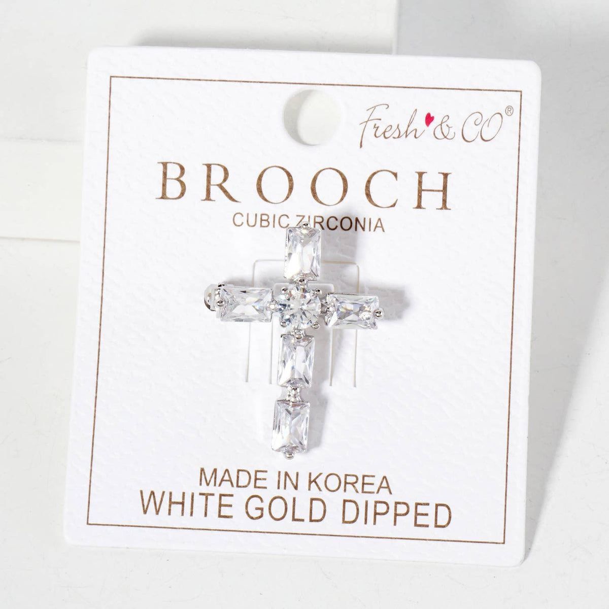 Rectangular Cubic-Zirconia Cross Brass Brooch