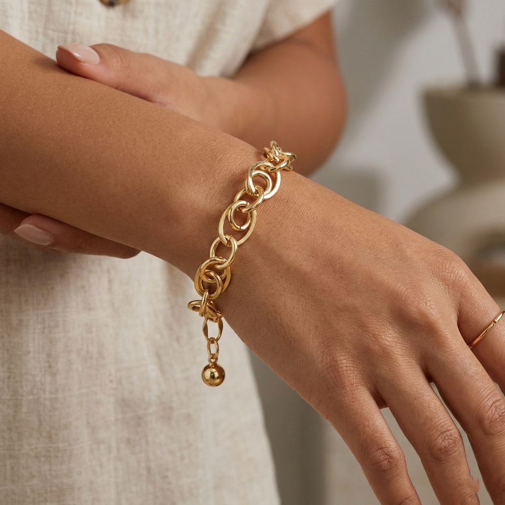 18K-Gold-Dipped Polished Brass Interwoven Chain Bracelet