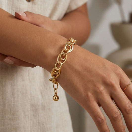18K-Gold-Dipped Polished Brass Interwoven Chain Bracelet