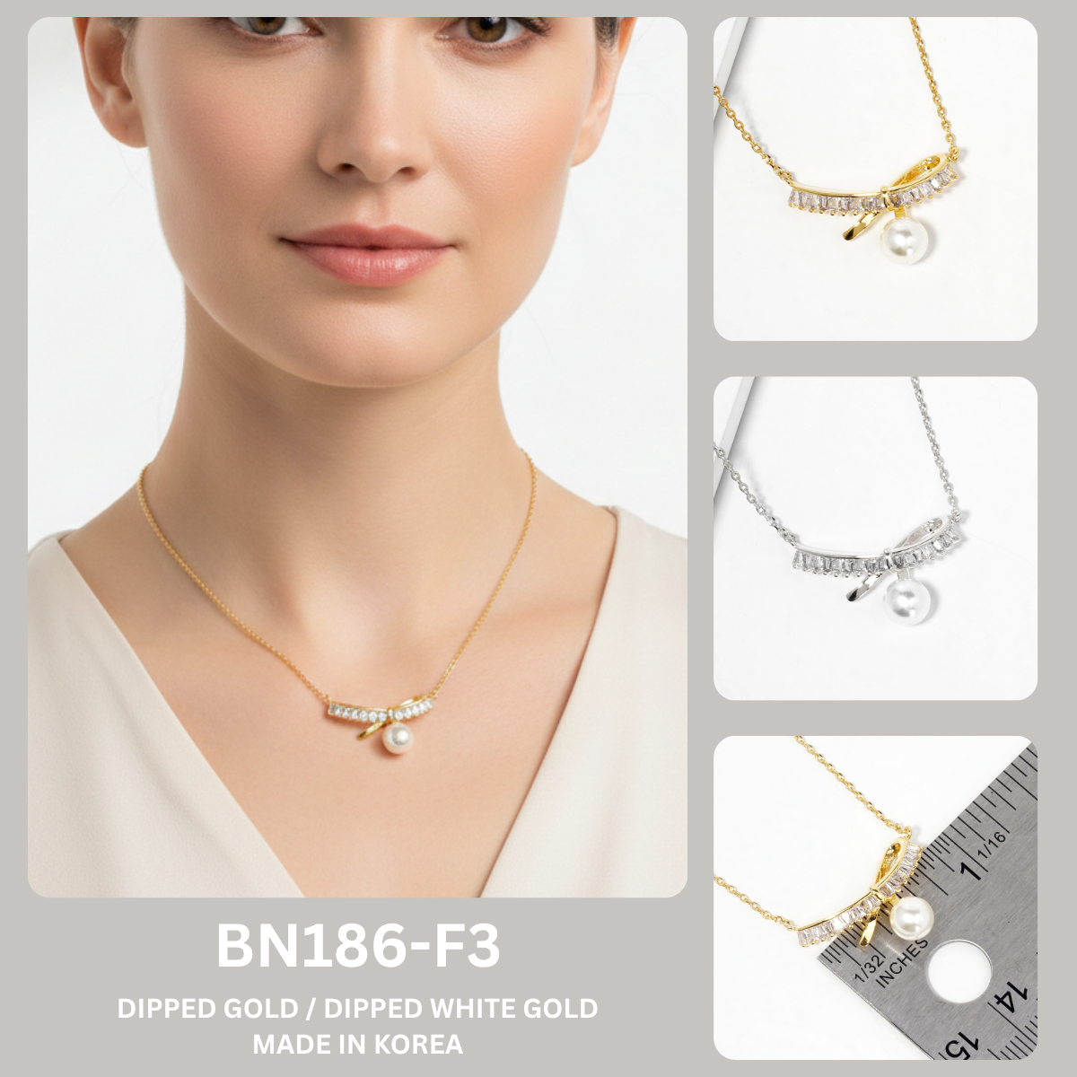 Dainty Baguette Crystal Bow & Pearl Drop Pendant Necklace
