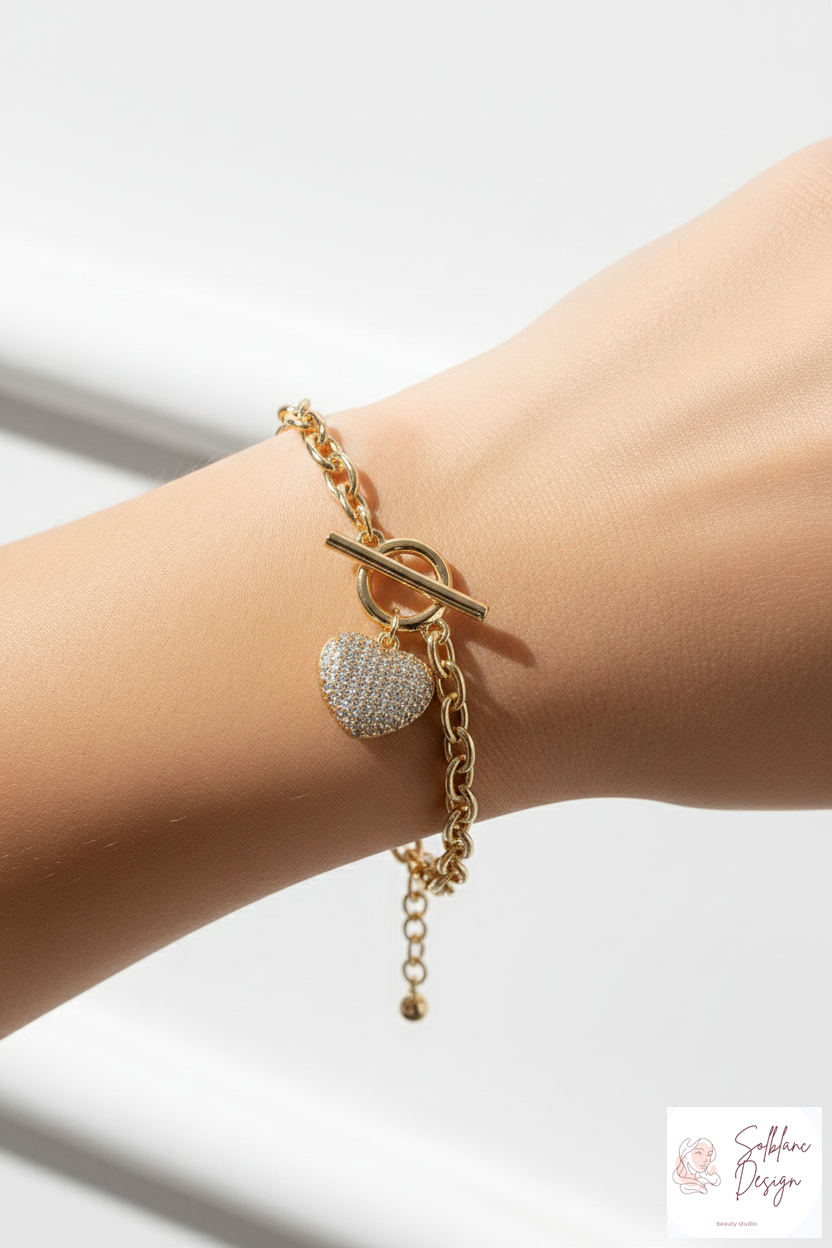 Pavé Cubic Zirconia Heart Toggle Bracelet