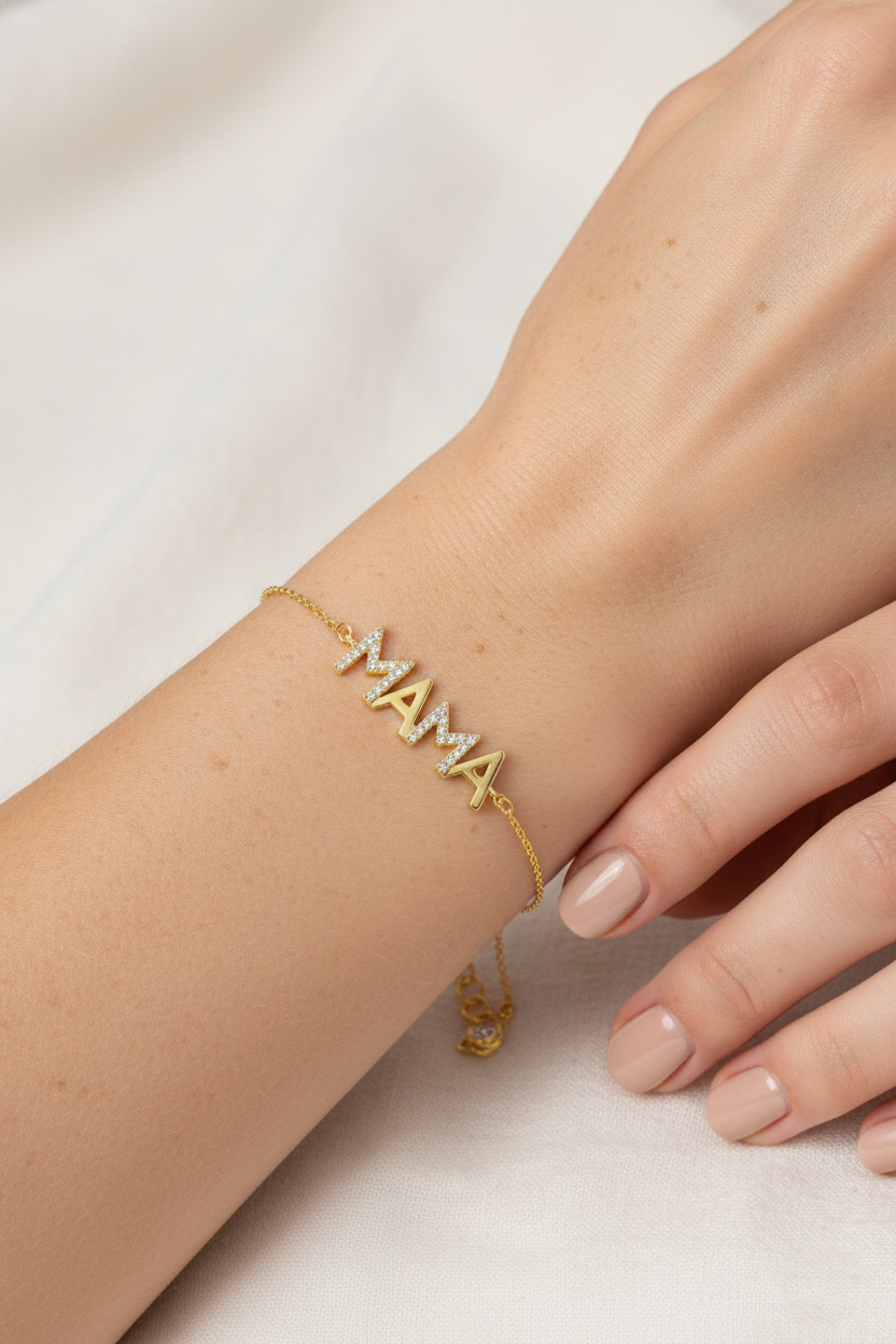 Minimalist Pavé "MAMA" Lettering Bracelet