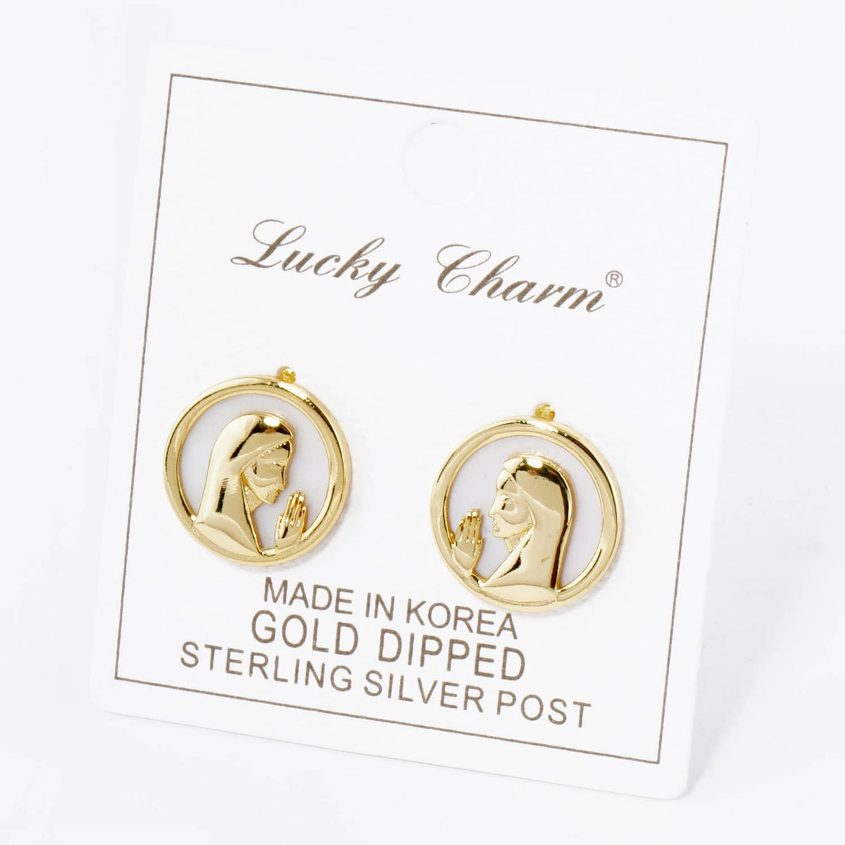 18K GOLD DIPPED MOTHER OF PEARL PRAYER STUD EARRINGS