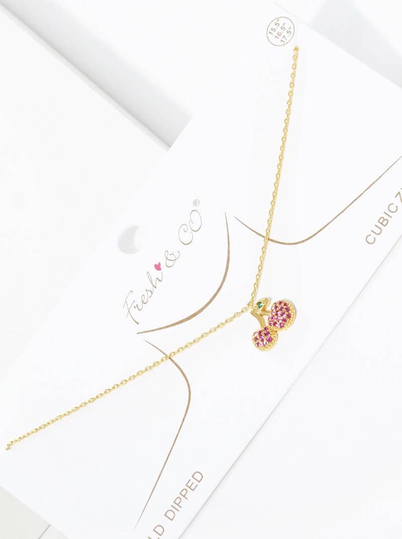 Cubic Zirconia Cherry Charm Necklace