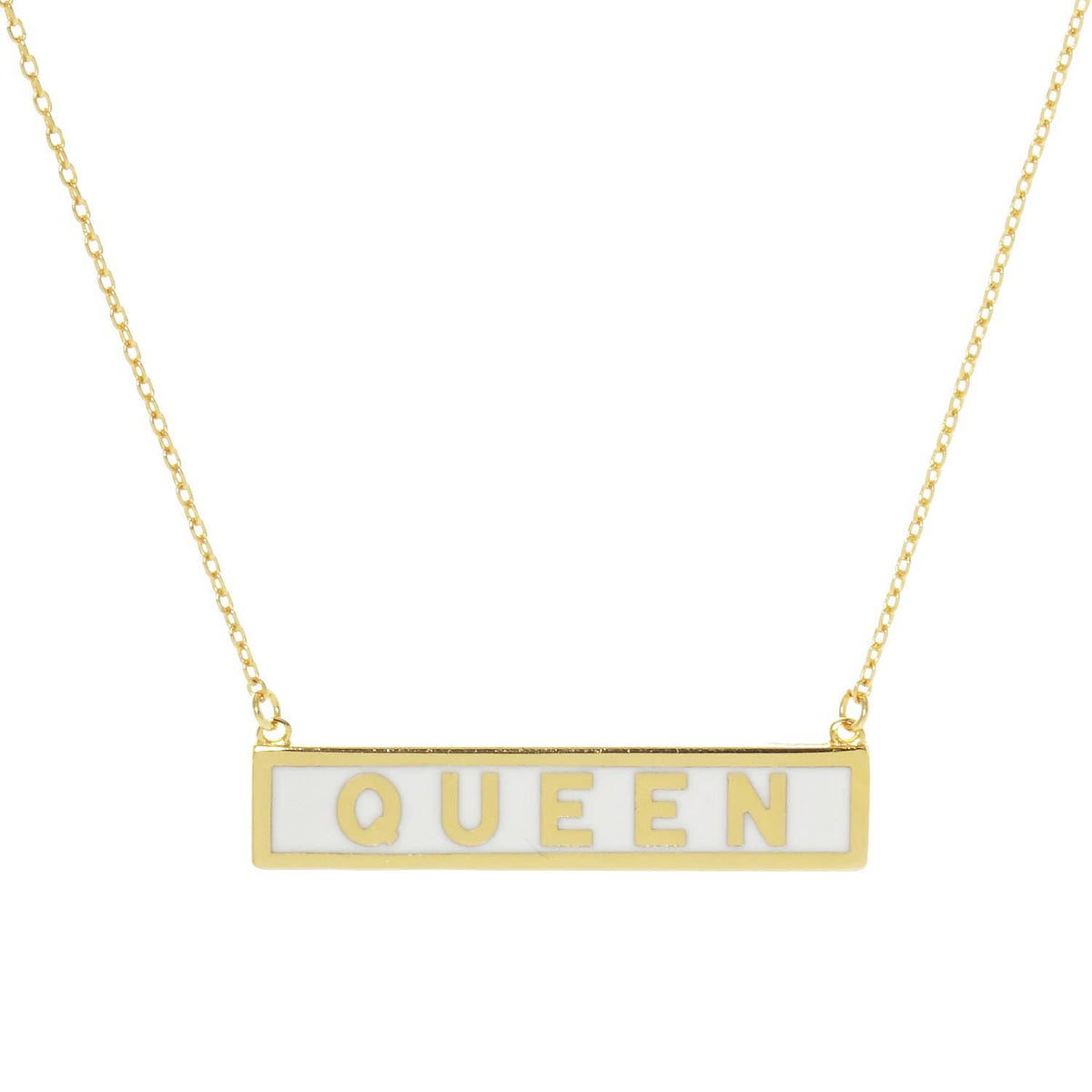 Gold Plated Mini Bar QUEEN Necklace