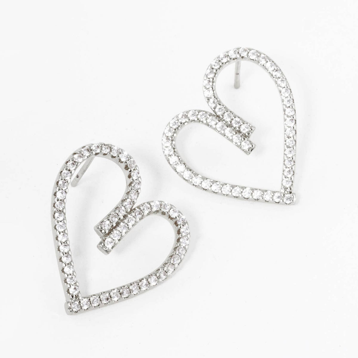 18K GOLD DIPPED PAVE CUBIC ZIRCONIA HEART STUD EARRINGS