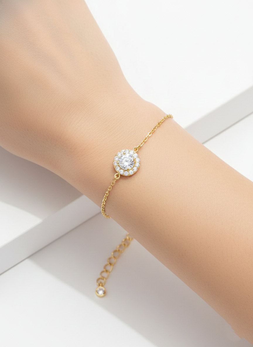 Cubic Zirconia Halo Chain Bracelet