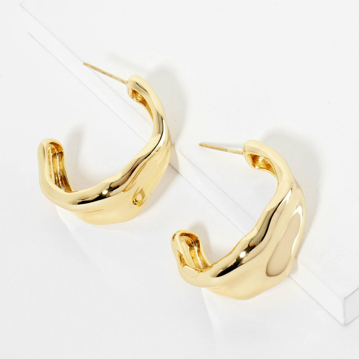 18K Gold Dipped Organically Shaped 30mm Open Hoop Earrings