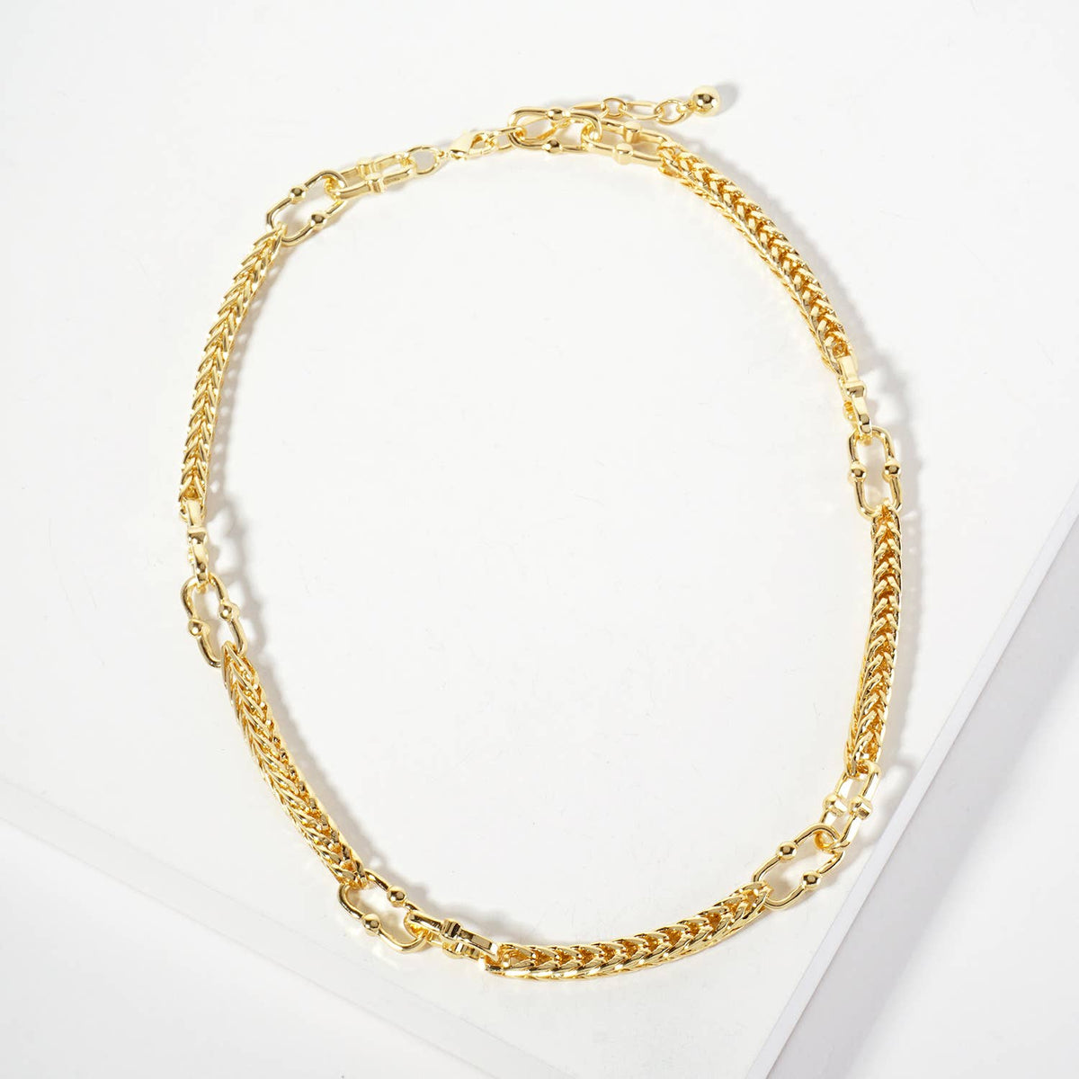 Mixed Link Wheat and Carabiner Chain Necklace