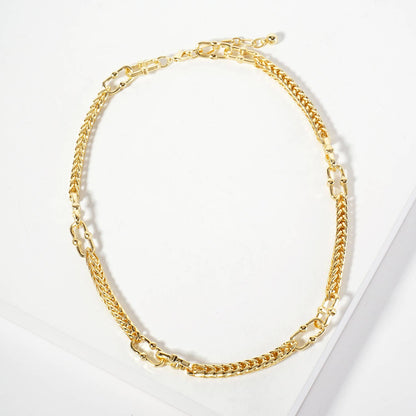 Mixed Link Wheat and Carabiner Chain Necklace