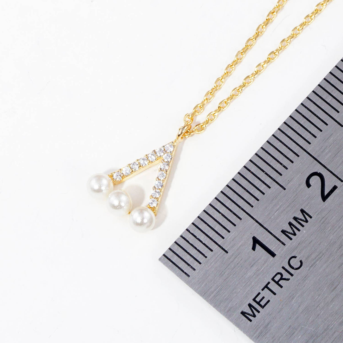 Pavé Triangle Pearl Pendant Necklace