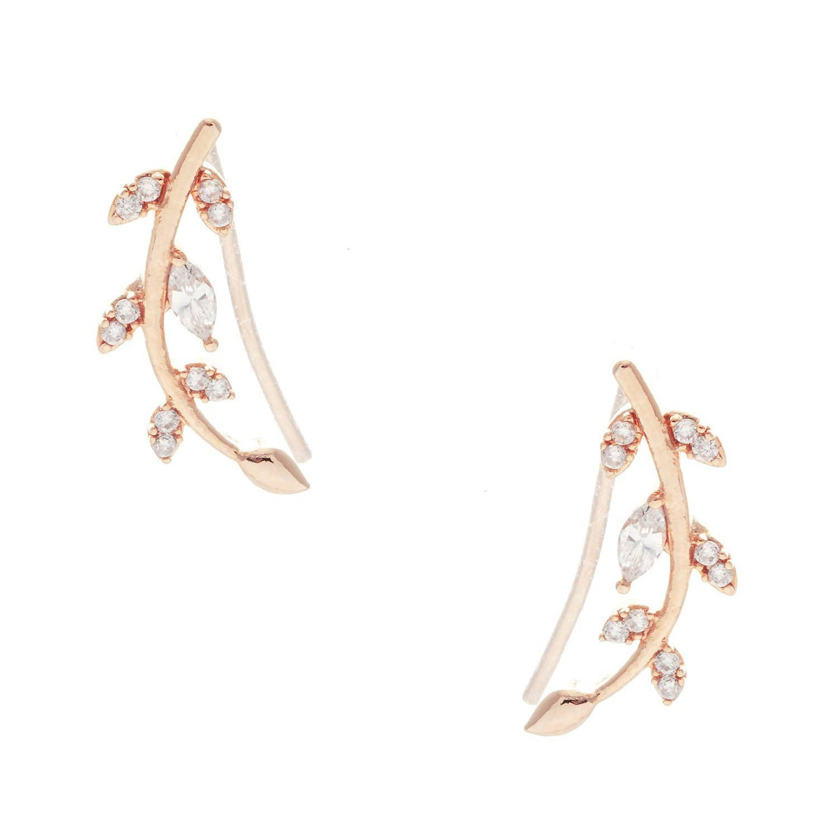 Gold Cubic Marquise Leaf Crawler Earrings