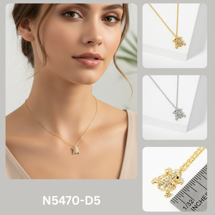 Dainty Pave CZ Frog Pendant Necklace