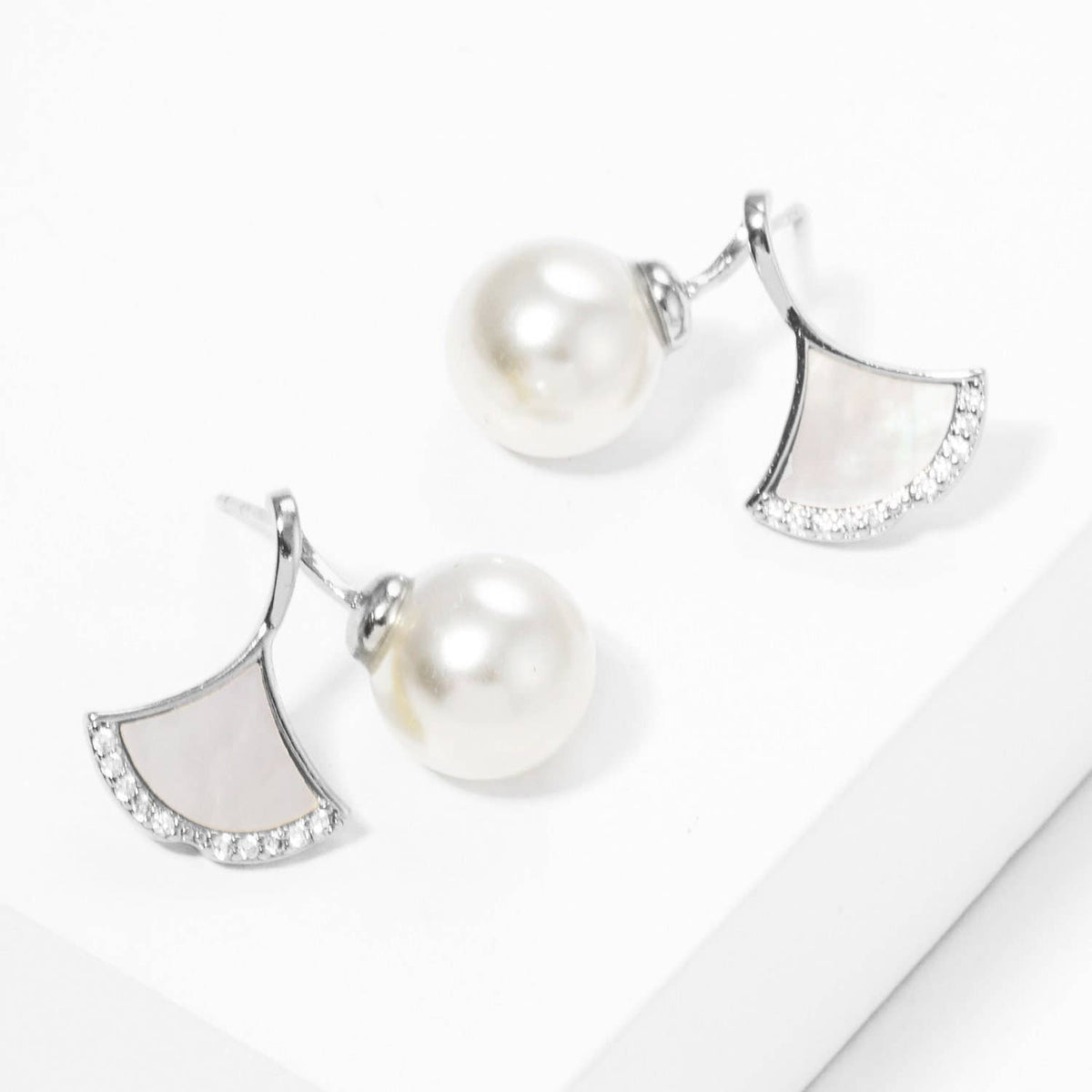 Gold Freshwater Pearl Fan Shaped Stud Earrings