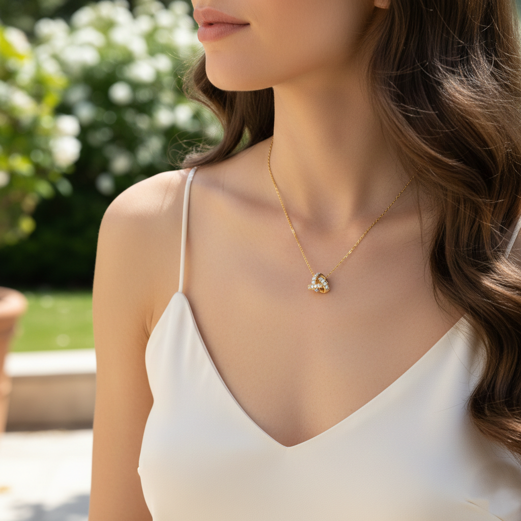 Crystal Interlocking Knot Pendant Necklace