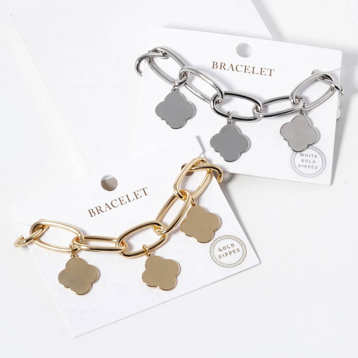 18K Gold Plated Chunky Link Bracelet with Clover Charms