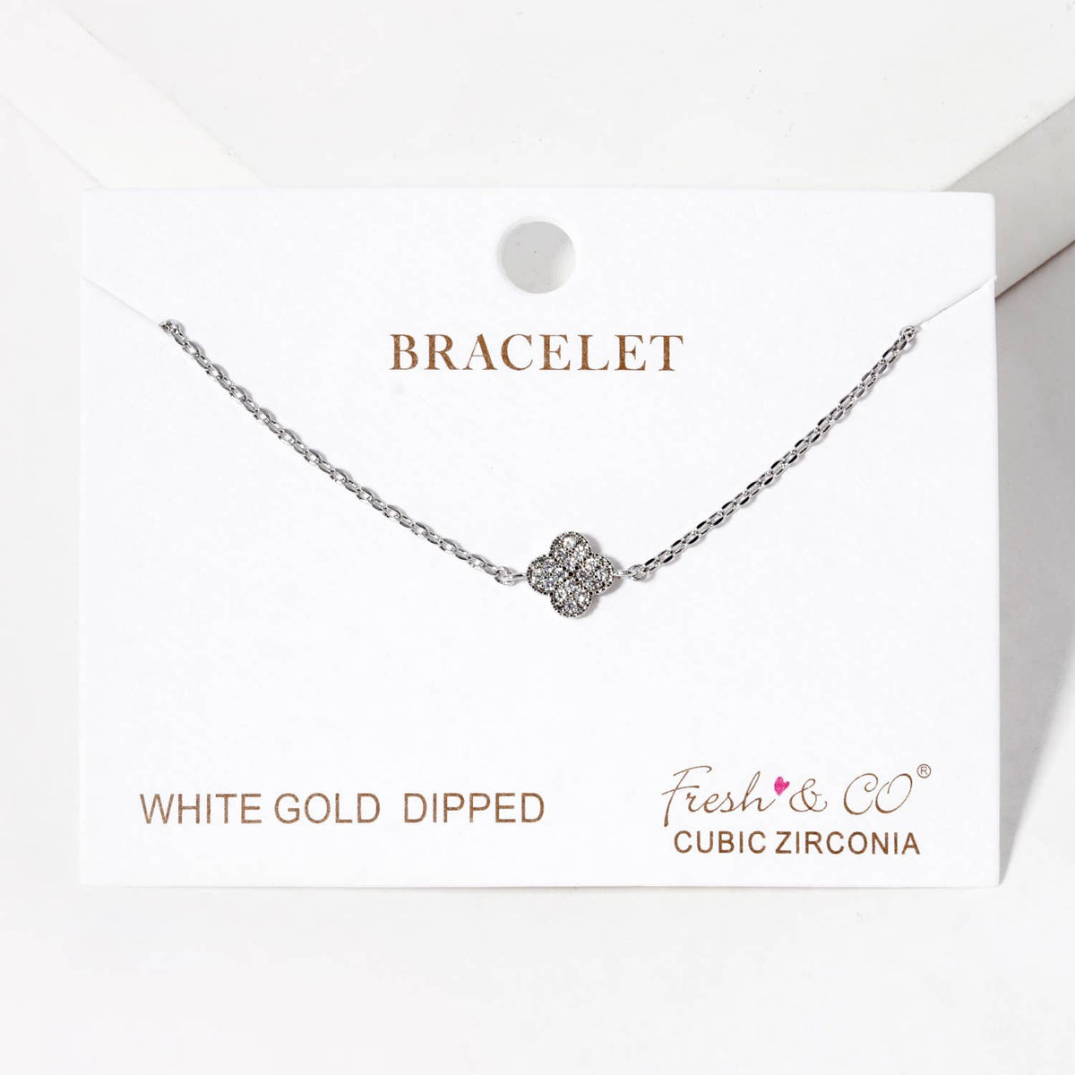 Dainty Cubic Zirconia Clover Charm Bracelet