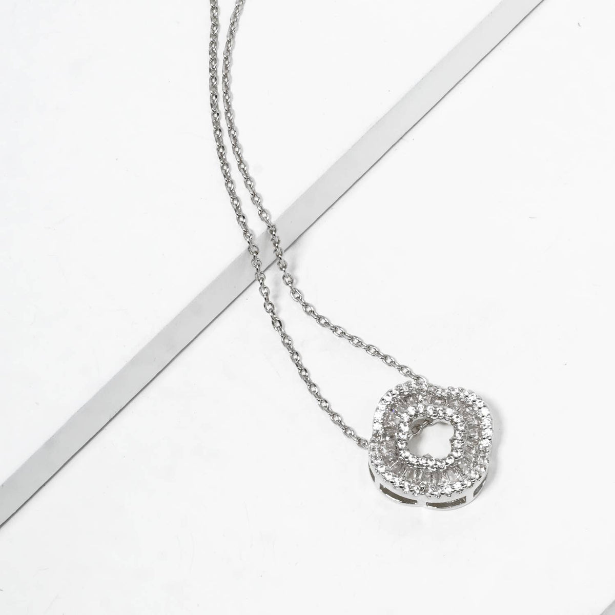 Minimalist Cubic Zirconia Geometric Open Pendant Necklace