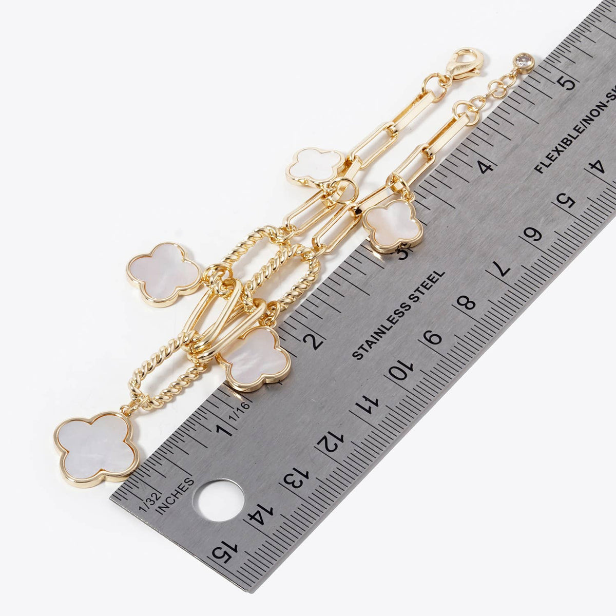 18K Gold Plated Clover Charm Paperclip Link Bracelet