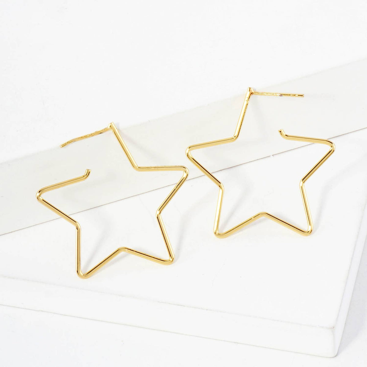 Polished Brass Delicate Star-Shaped 30mm Hoop Earrings