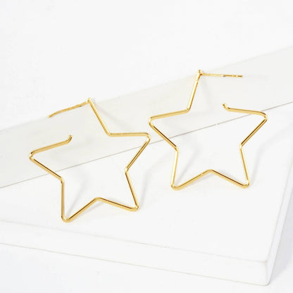 Polished Brass Delicate Star-Shaped 30mm Hoop Earrings