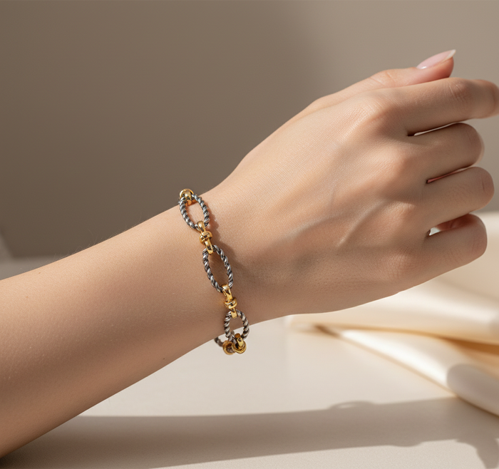 Two-Tone Mixed Metal Textured Link Bracelet