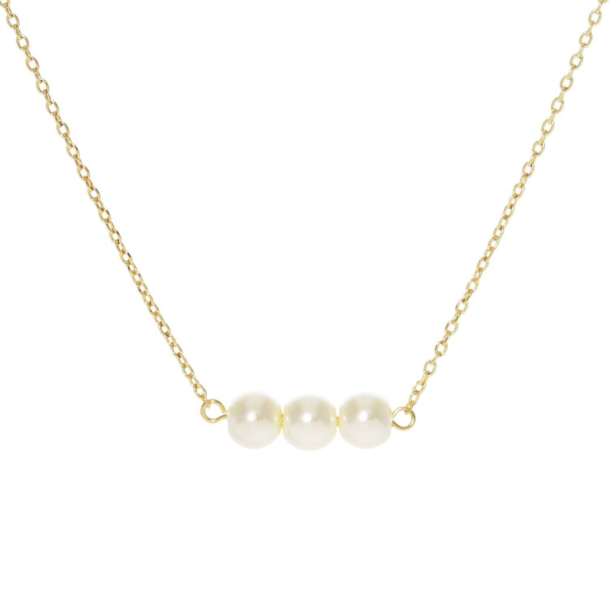 Gold 3 Beaded Freshwater Pearl Necklace
