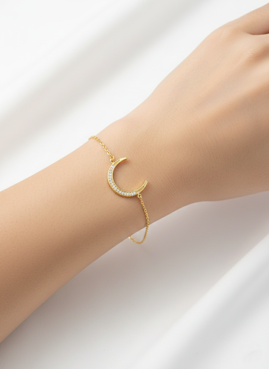 Minimalist Pavé Moon Charm Bracelet