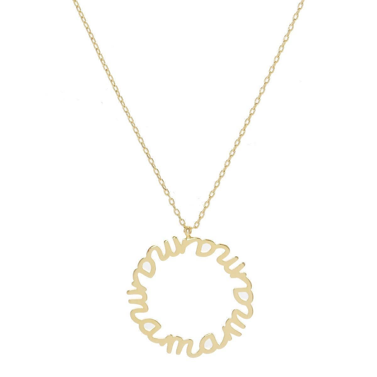 Gold Plated Round Mama Script Necklace