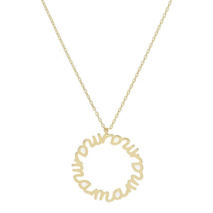 Gold Plated Round Mama Script Necklace
