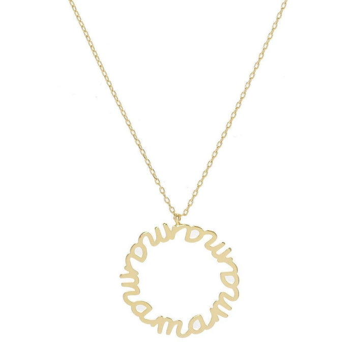 Gold Plated Round Mama Script Necklace