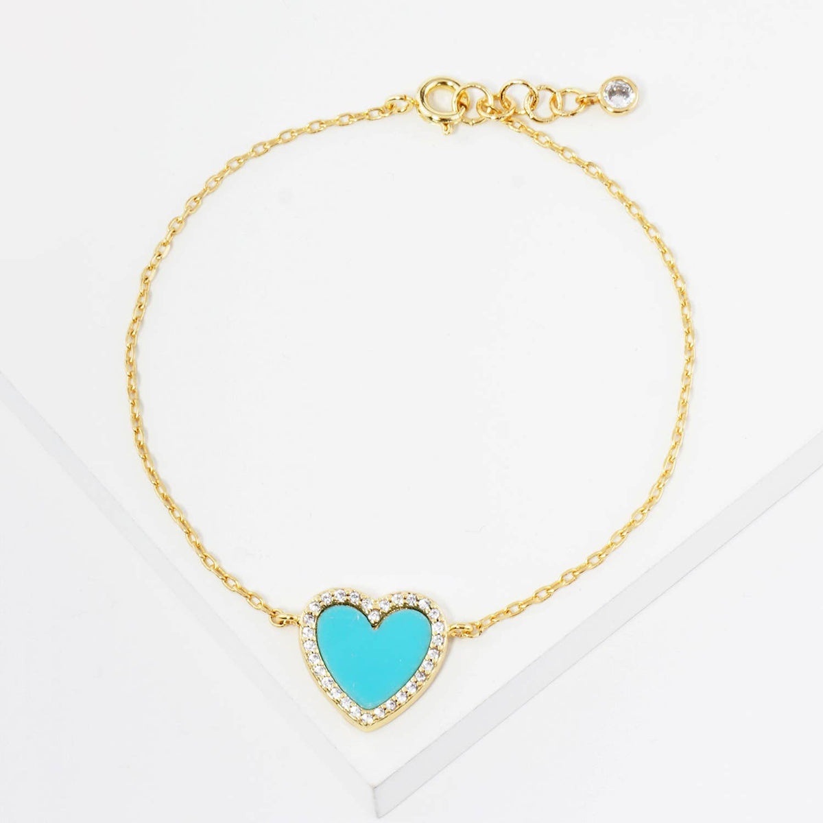 18K Gold Dipped 13mm Pave Set Cubic Zirconia Heart Bracelet