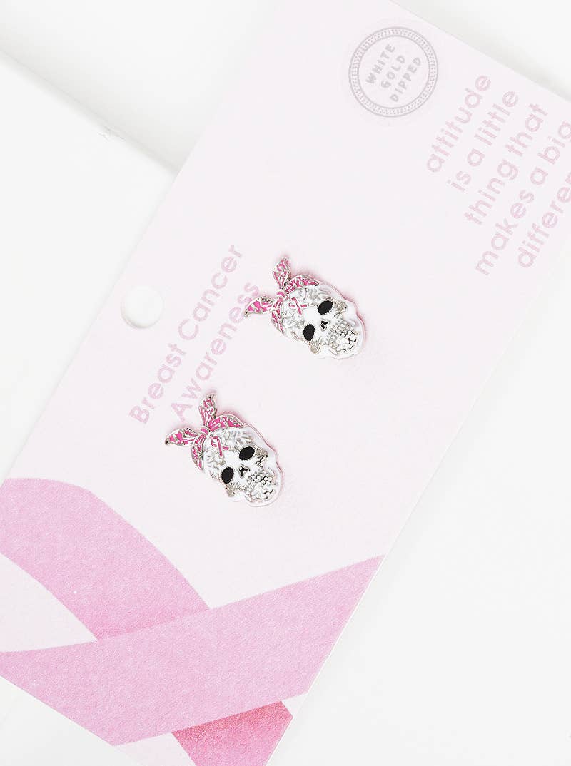 Breast Cancer Awareness Skull Candy Stud Earring