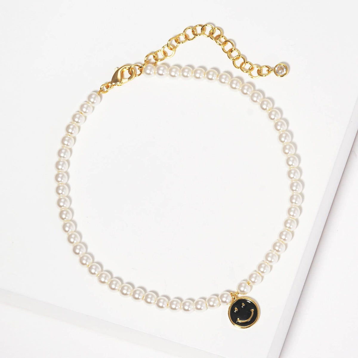 Gold Plated Freshwater Pearl Smiley Face Anklet