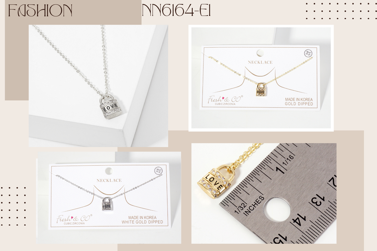 Love Engraved Padlock Pendant 18K-Gold-Dipped Necklace