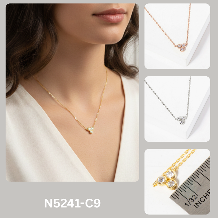 Minimalist Three-Stone Bezel Necklace
