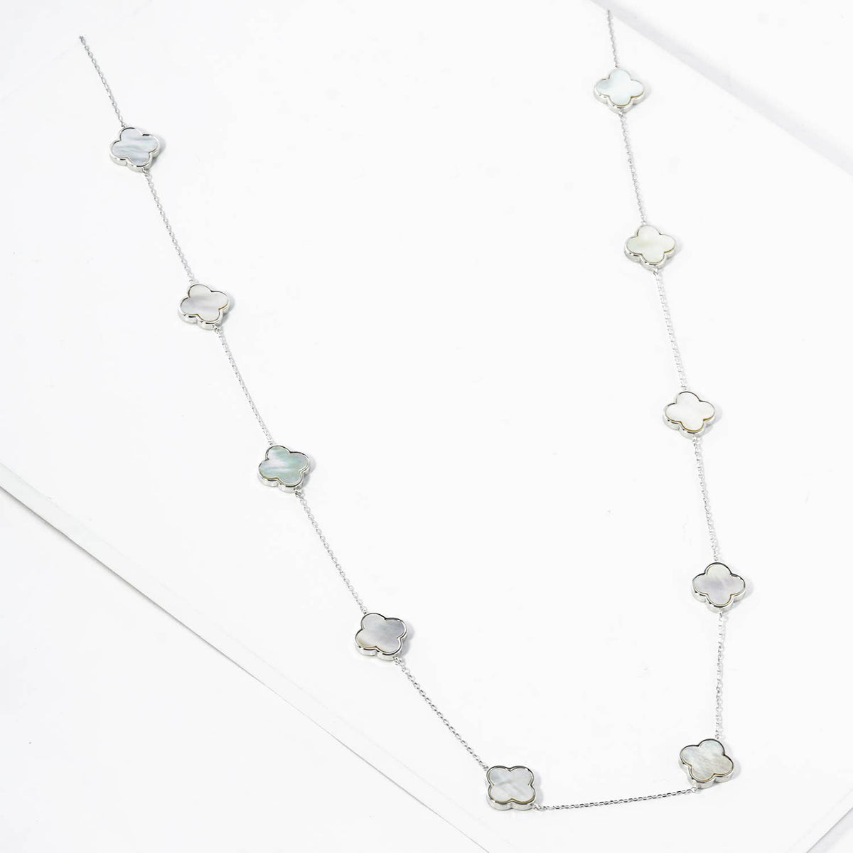 18K Gold Dipped 10 Quatrefoil 32 inch Long Station Necklace