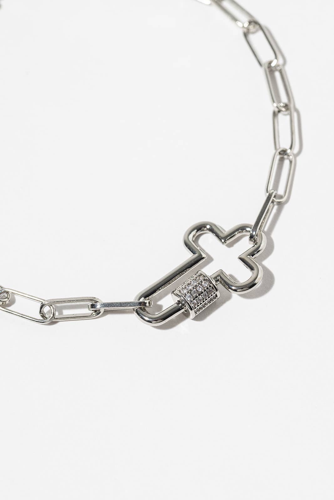 Cubic Zirconia Carabiner CROSS Paperclip Chain Anklet