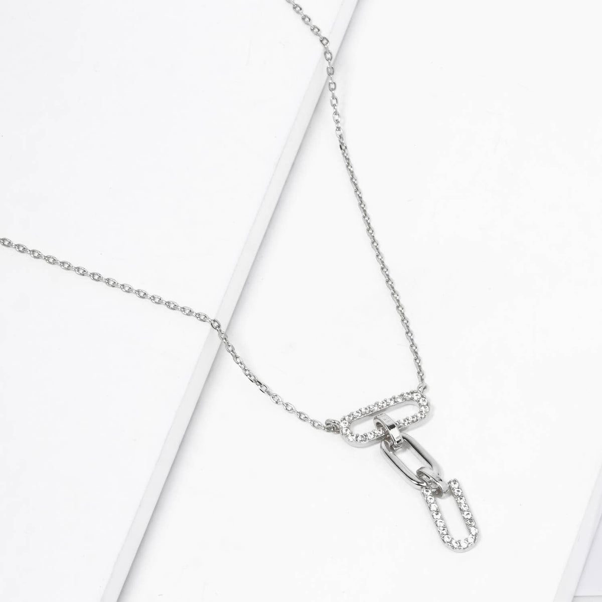 Pavé Crystal Interlocking Paperclip Link Pendant Necklace