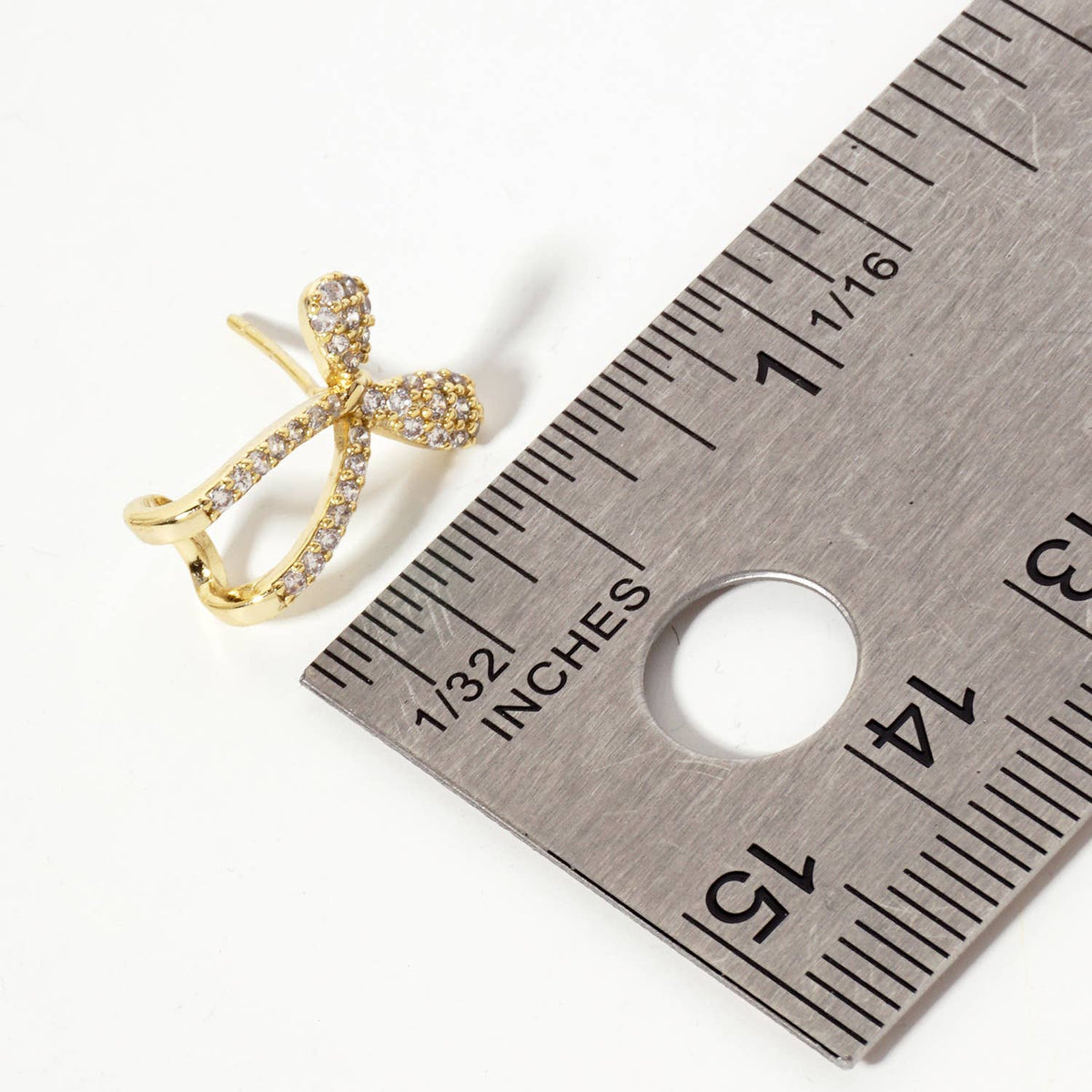 Pave-Set CZ 15mm Bow Open Huggie Hoop Earrings