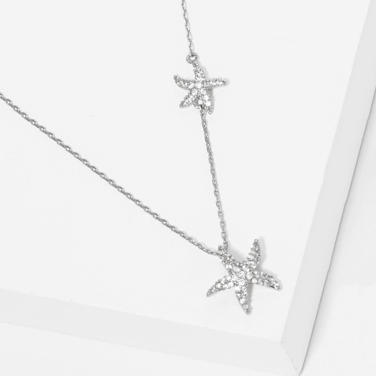 Gold Dipped Cubic Zirconia Pave Sea Life Starfish Necklace