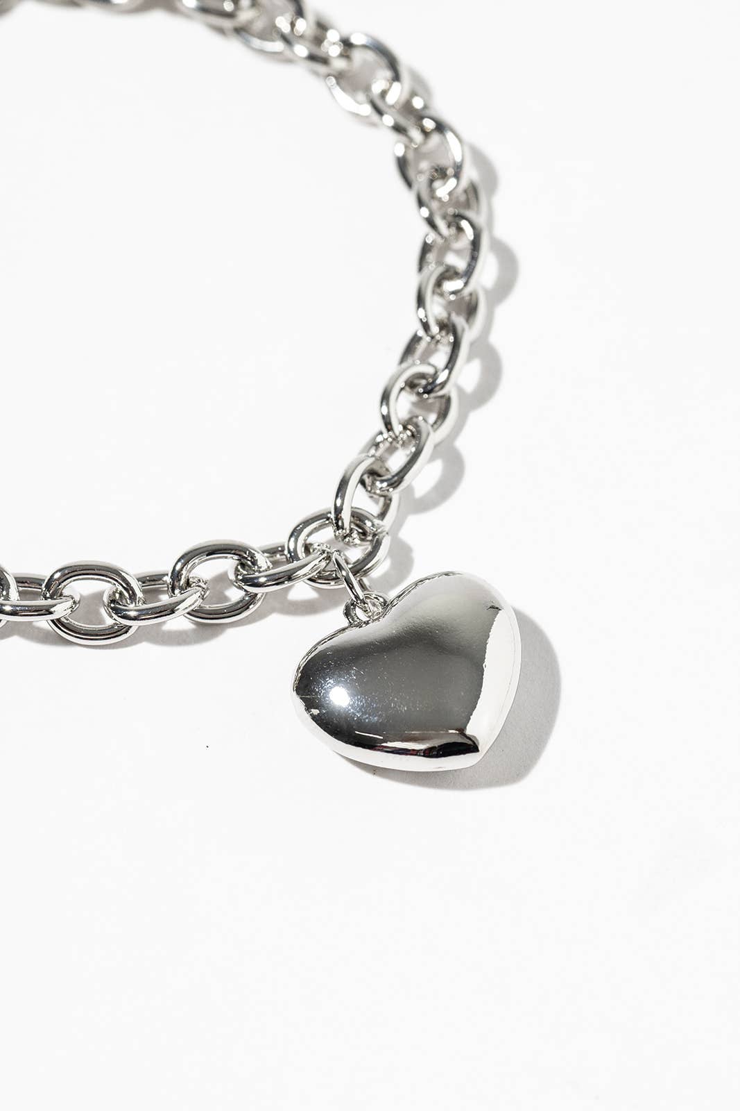 Puffed Heart Chunky Chain Bracelet with Easy Magnetic Clasp